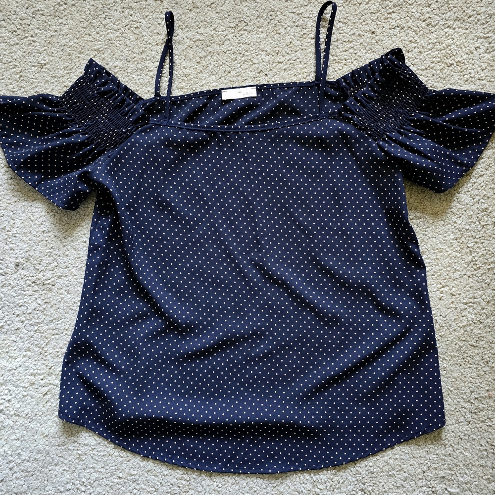Jella Couture Blue‎ Ruffled Flutter Sleeve Blouse